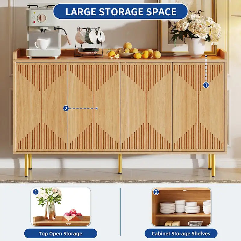 Double Sideboard Buffet Cabinet with Storage Shelf 4-Door Cabinet for Living Room and Kitchen