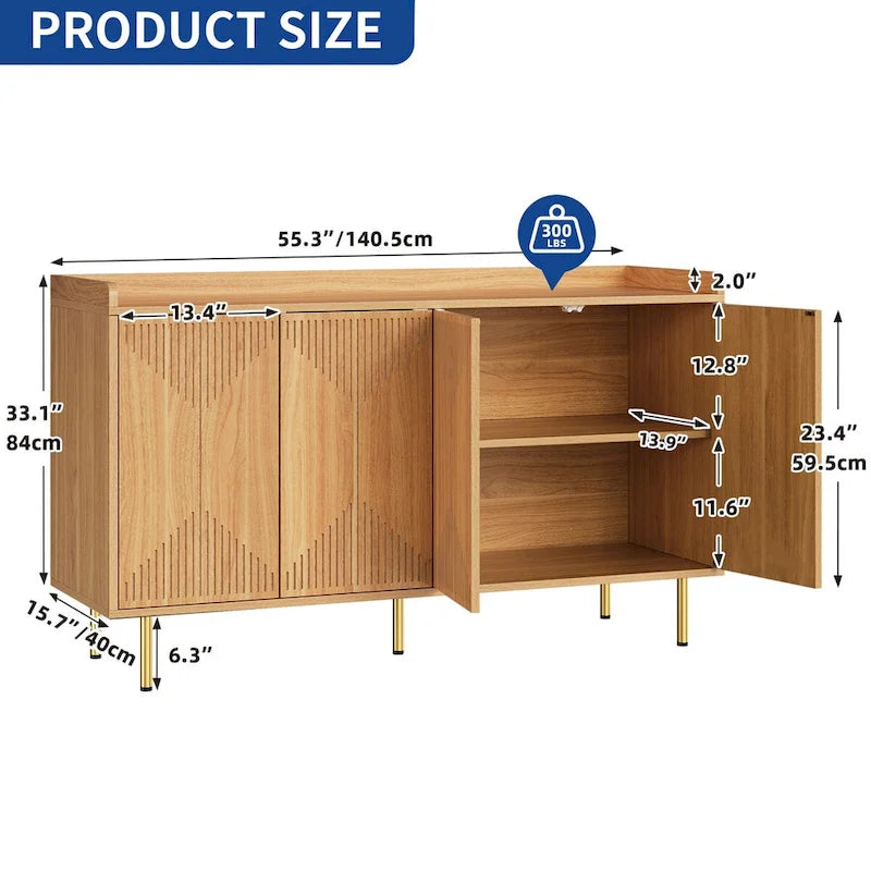 Double Sideboard Buffet Cabinet with Storage Shelf 4-Door Cabinet for Living Room and Kitchen