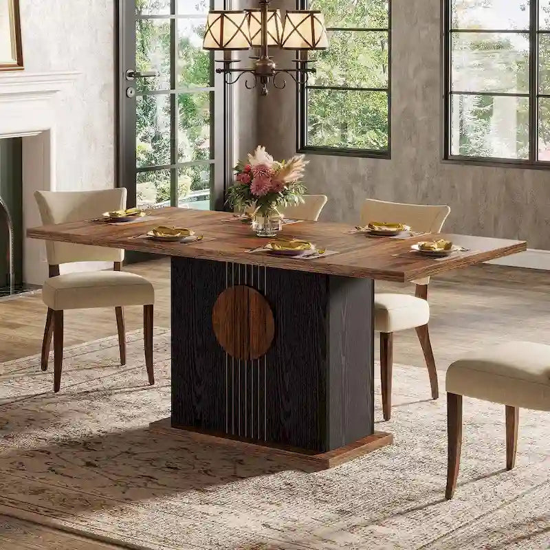 55 Dining Table with Rectangle Wood Top for Kitchen Dining Room
