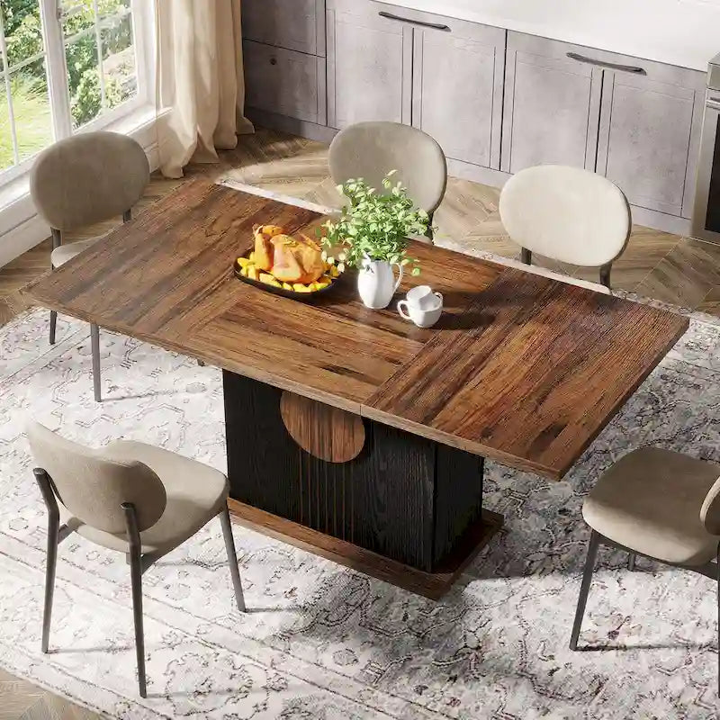 55 Dining Table with Rectangle Wood Top for Kitchen Dining Room