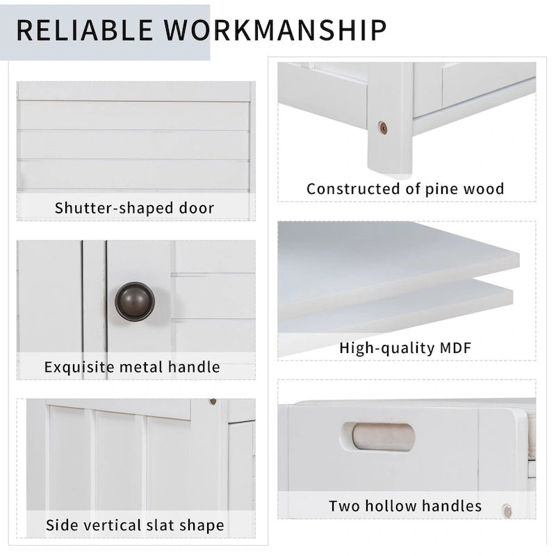 3 Doors Storage Bench with Removable Cushion and Hidden Storage Space