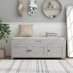 3 Doors Storage Bench with Removable Cushion and Hidden Storage Space