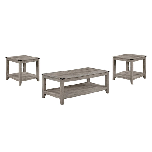 3 Piece Coffee and End Table Set, Wood, Storage Shelf, Beige Finish
