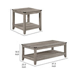 3 Piece Coffee and End Table Set, Wood, Storage Shelf, Beige Finish