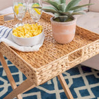 Natural Hyacinth Foldable Snack Table with Removable Tray