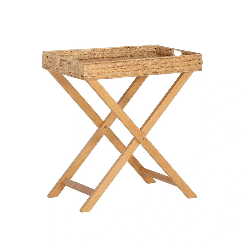 Natural Hyacinth Foldable Snack Table with Removable Tray