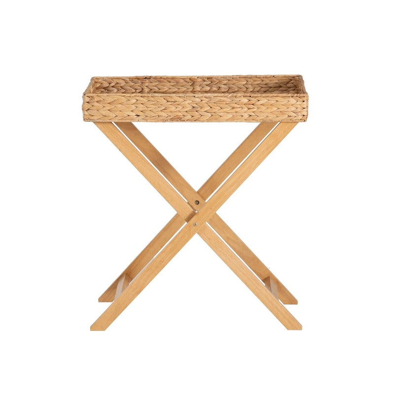 Natural Hyacinth Foldable Snack Table with Removable Tray