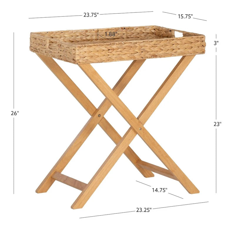 Natural Hyacinth Foldable Snack Table with Removable Tray