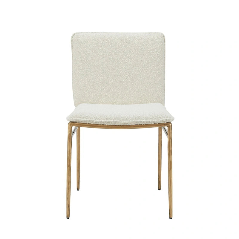 19 Inch Side Dining Chair, Off White, Brass Gold Finished Legs