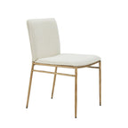 19 Inch Side Dining Chair, Off White, Brass Gold Finished Legs