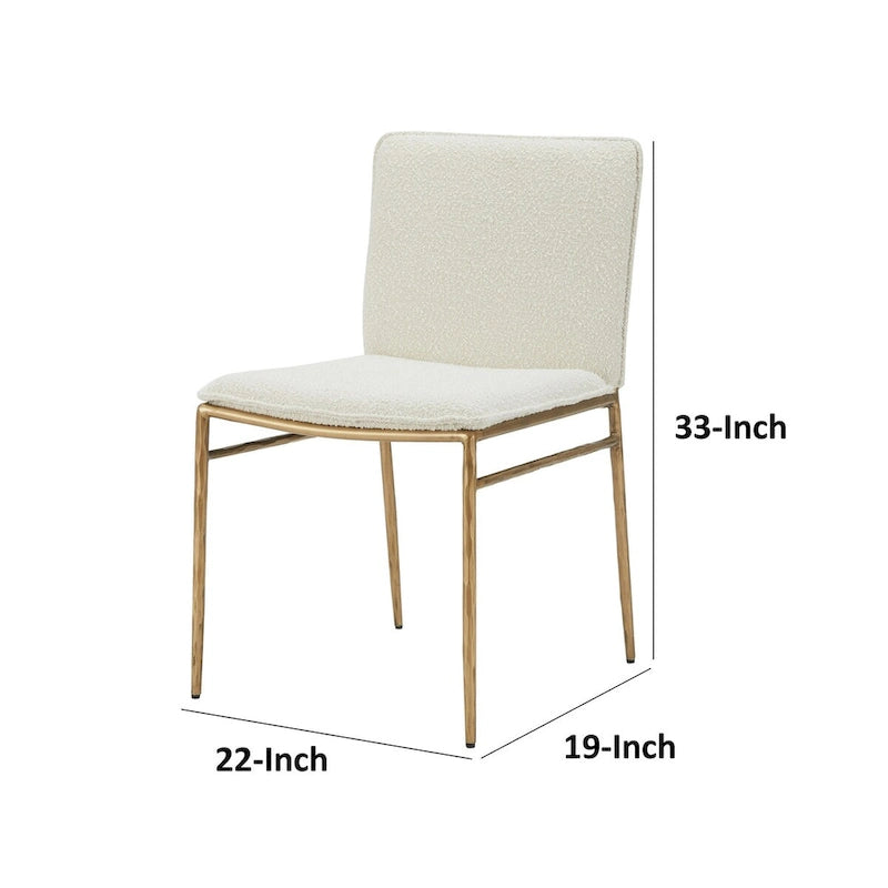 19 Inch Side Dining Chair, Off White, Brass Gold Finished Legs