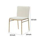 19 Inch Side Dining Chair, Off White, Brass Gold Finished Legs