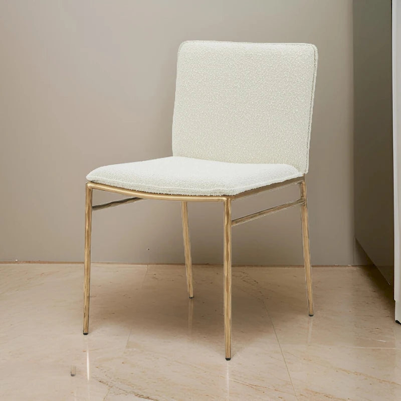 19 Inch Side Dining Chair, Off White, Brass Gold Finished Legs