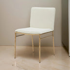 19 Inch Side Dining Chair, Off White, Brass Gold Finished Legs