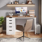 47 inch Computer Wood Desk Office Desks with 5-Drawer, Writing Desk with Metal Frame for Bedroom Study