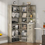 7-Shelf Corner Bookshelf L-Shape Bookcase Large Storage Shelf Display
