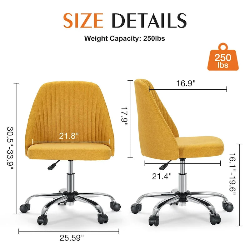 Armless Home Office Desk Chair with Wheels for Small Spaces