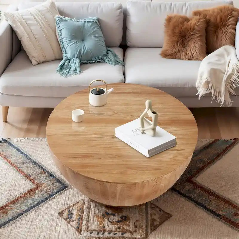 35.43 Vintage Style Bucket Shaped Round Coffee Table with Storage Flip Top